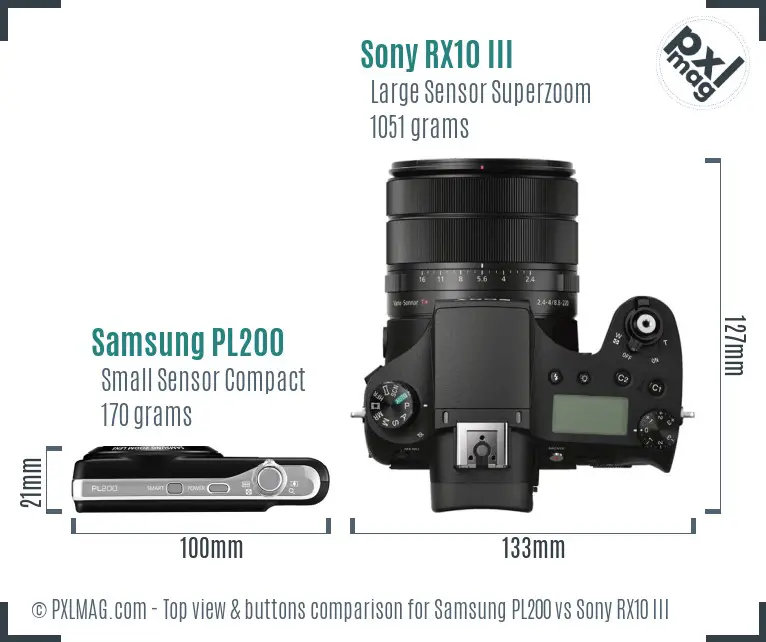 Samsung PL200 vs Sony RX10 III top view buttons comparison