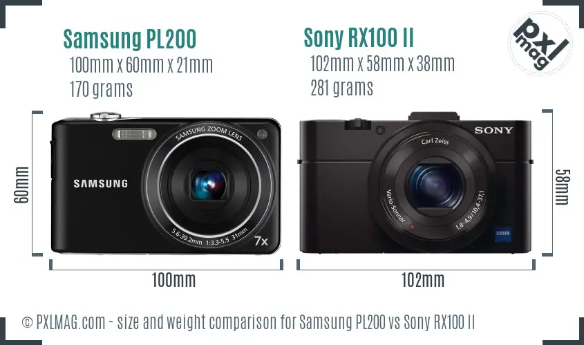 Samsung PL200 vs Sony RX100 II size comparison