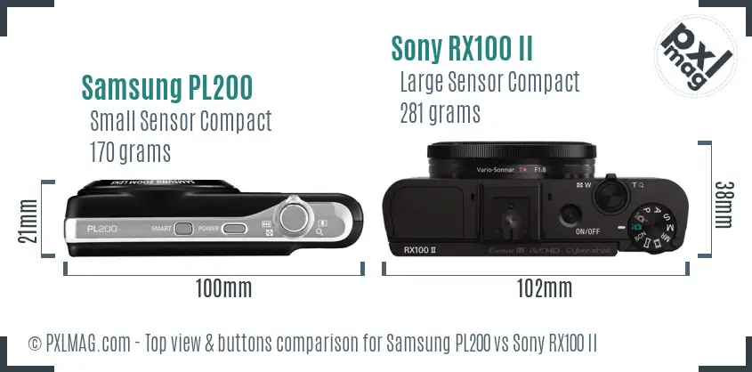 Samsung PL200 vs Sony RX100 II top view buttons comparison