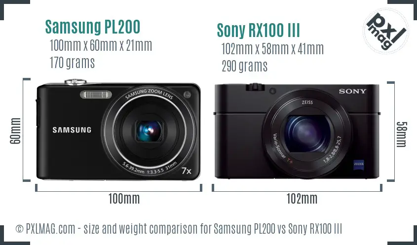 Samsung PL200 vs Sony RX100 III size comparison