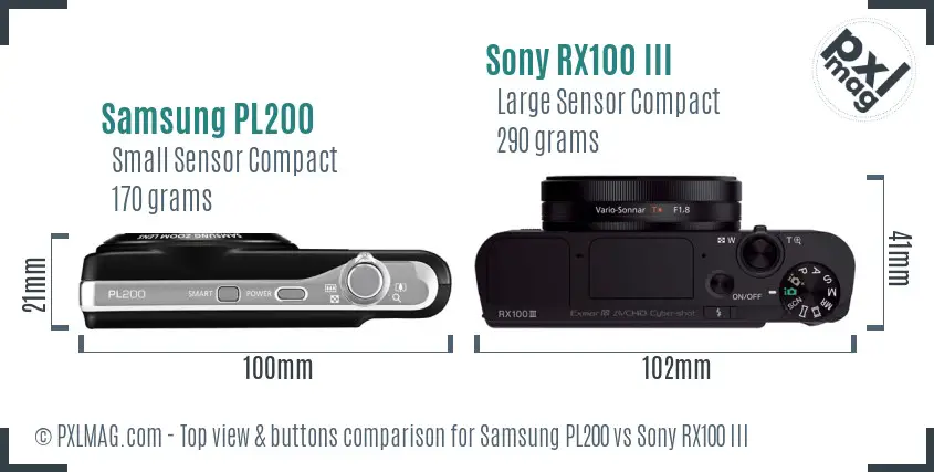 Samsung PL200 vs Sony RX100 III top view buttons comparison