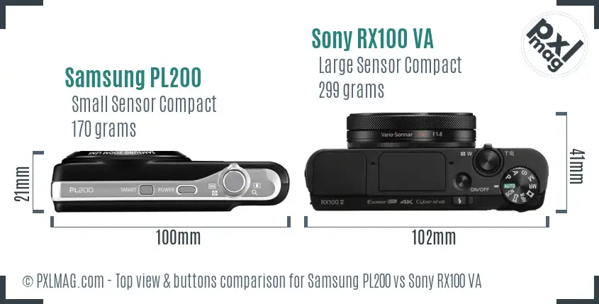 Samsung PL200 vs Sony RX100 VA top view buttons comparison