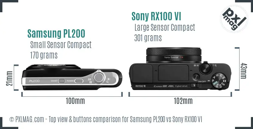 Samsung PL200 vs Sony RX100 VI top view buttons comparison