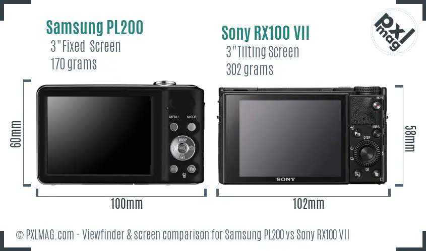 Samsung PL200 vs Sony RX100 VII Screen and Viewfinder comparison