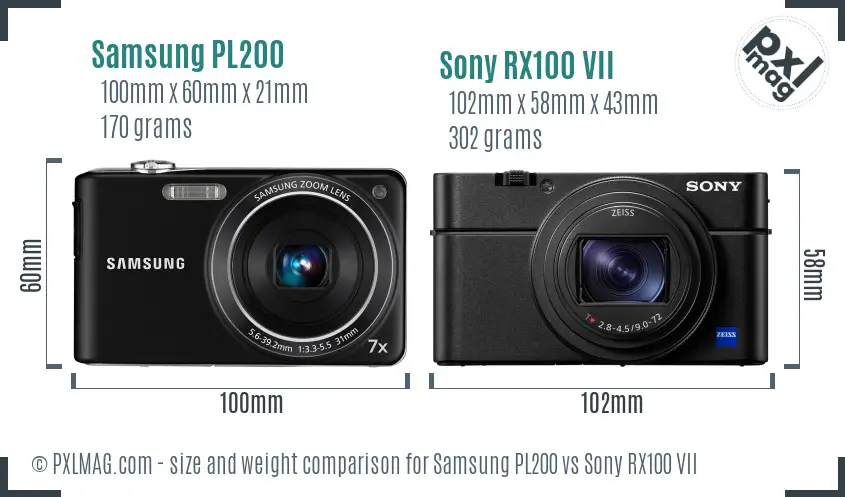 Samsung PL200 vs Sony RX100 VII size comparison