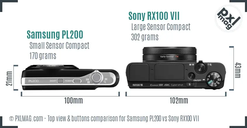 Samsung PL200 vs Sony RX100 VII top view buttons comparison