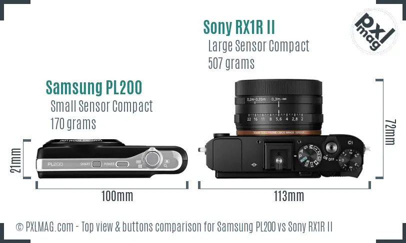 Samsung PL200 vs Sony RX1R II top view buttons comparison