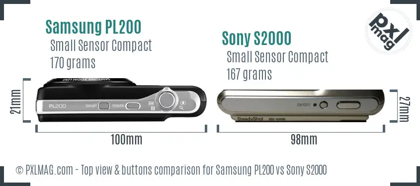 Samsung PL200 vs Sony S2000 top view buttons comparison