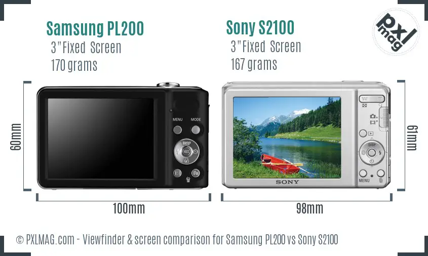 Samsung PL200 vs Sony S2100 Screen and Viewfinder comparison