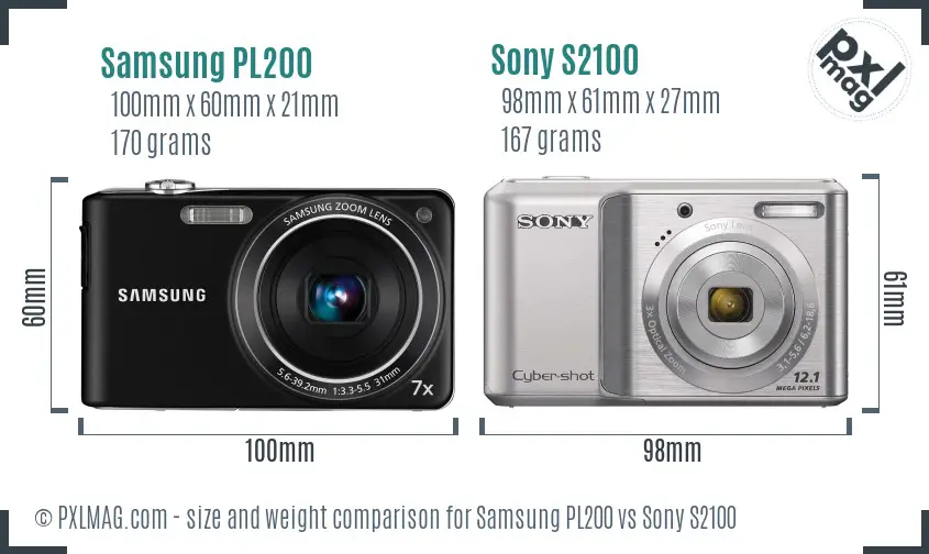 Samsung PL200 vs Sony S2100 size comparison