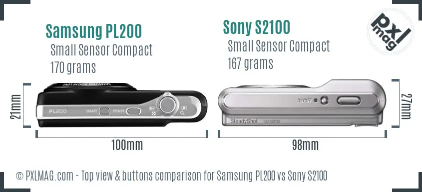 Samsung PL200 vs Sony S2100 top view buttons comparison