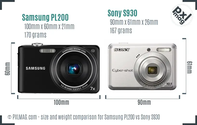 Samsung PL200 vs Sony S930 size comparison
