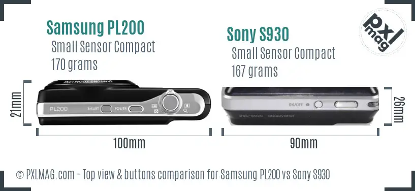 Samsung PL200 vs Sony S930 top view buttons comparison