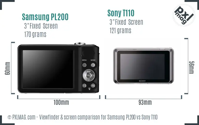 Samsung PL200 vs Sony T110 Screen and Viewfinder comparison