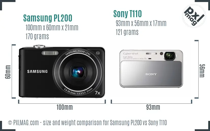 Samsung PL200 vs Sony T110 size comparison