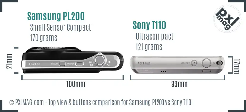 Samsung PL200 vs Sony T110 top view buttons comparison