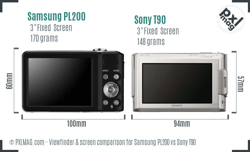 Samsung PL200 vs Sony T90 Screen and Viewfinder comparison