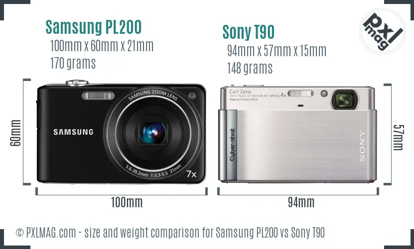 Samsung PL200 vs Sony T90 size comparison