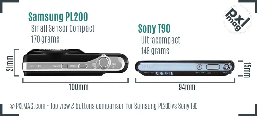 Samsung PL200 vs Sony T90 top view buttons comparison