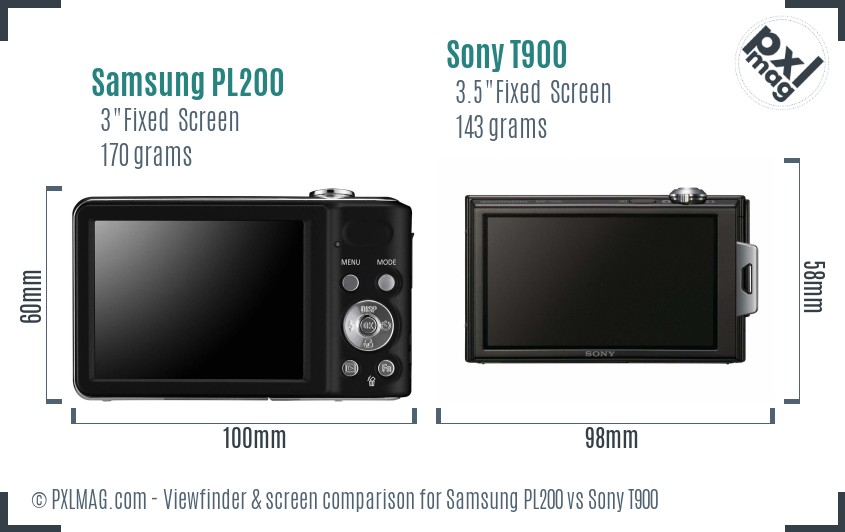 Samsung PL200 vs Sony T900 Screen and Viewfinder comparison