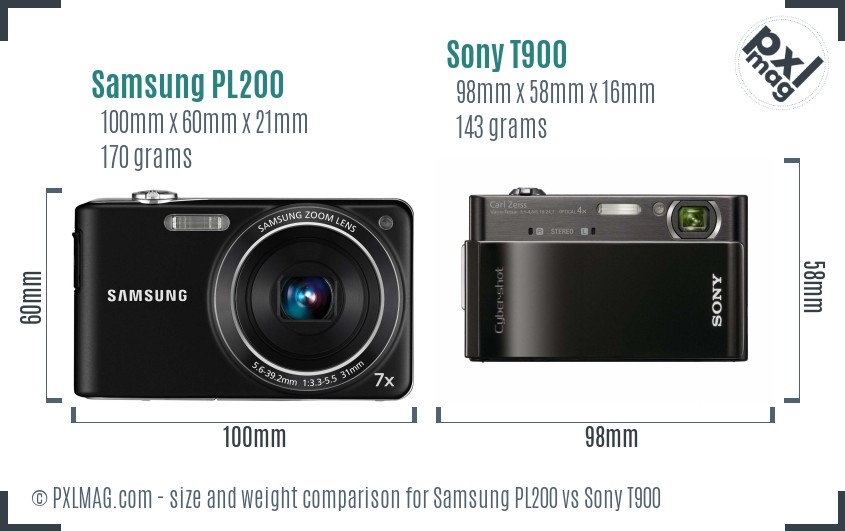 Samsung PL200 vs Sony T900 size comparison