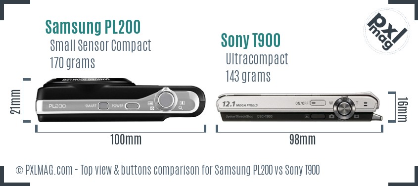 Samsung PL200 vs Sony T900 top view buttons comparison