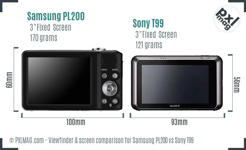 Samsung PL200 vs Sony T99 Screen and Viewfinder comparison