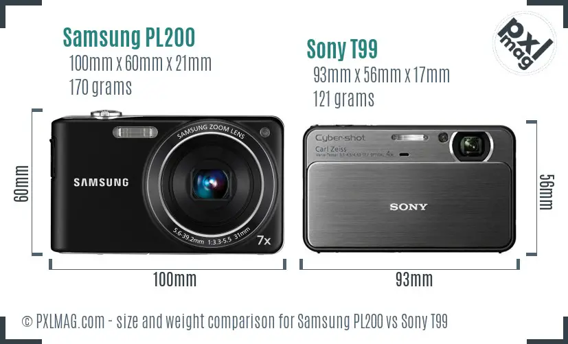 Samsung PL200 vs Sony T99 size comparison