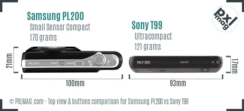 Samsung PL200 vs Sony T99 top view buttons comparison