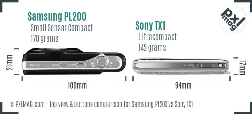 Samsung PL200 vs Sony TX1 top view buttons comparison