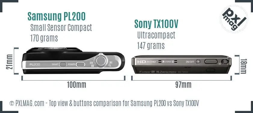 Samsung PL200 vs Sony TX100V top view buttons comparison Samsung PL200 vs Sony TX100V top view buttons comparison