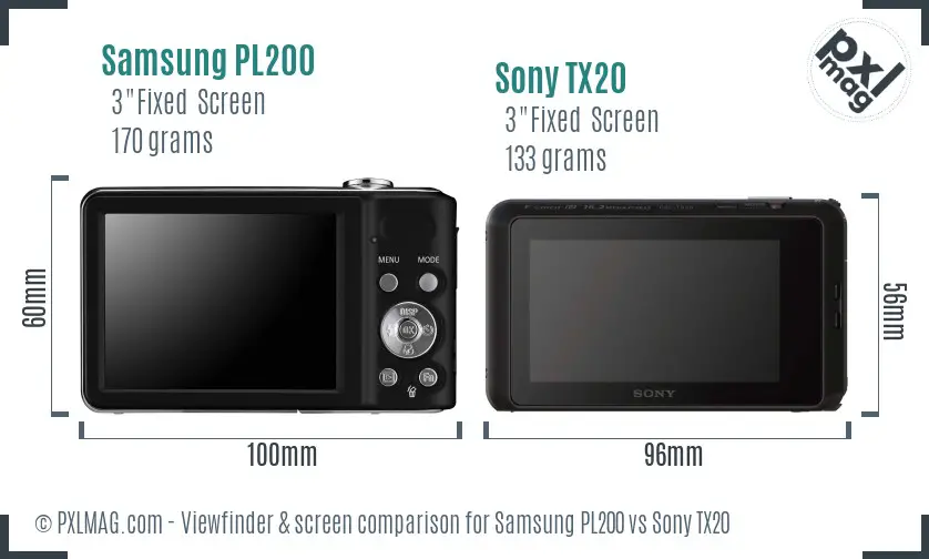 Samsung PL200 vs Sony TX20 Screen and Viewfinder comparison
