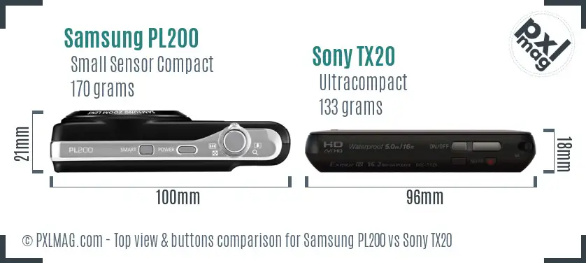 Samsung PL200 vs Sony TX20 top view buttons comparison