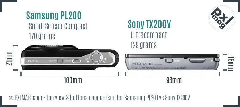 Samsung PL200 vs Sony TX200V top view buttons comparison