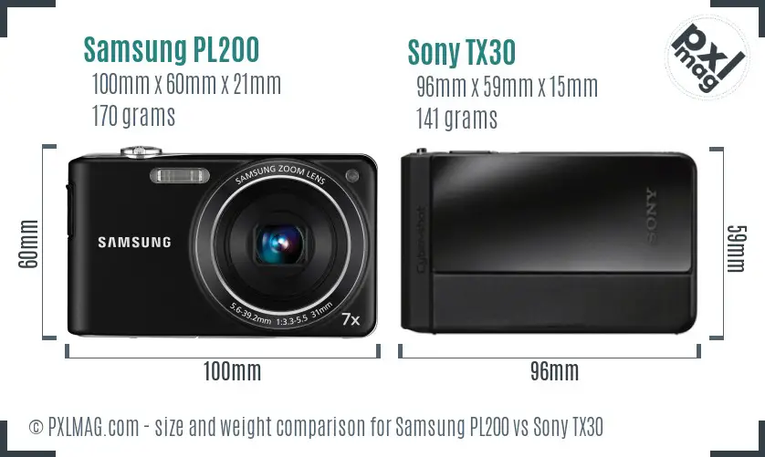 Samsung PL200 vs Sony TX30 size comparison