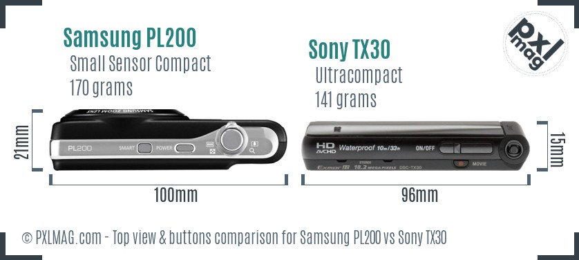 Samsung PL200 vs Sony TX30 top view buttons comparison