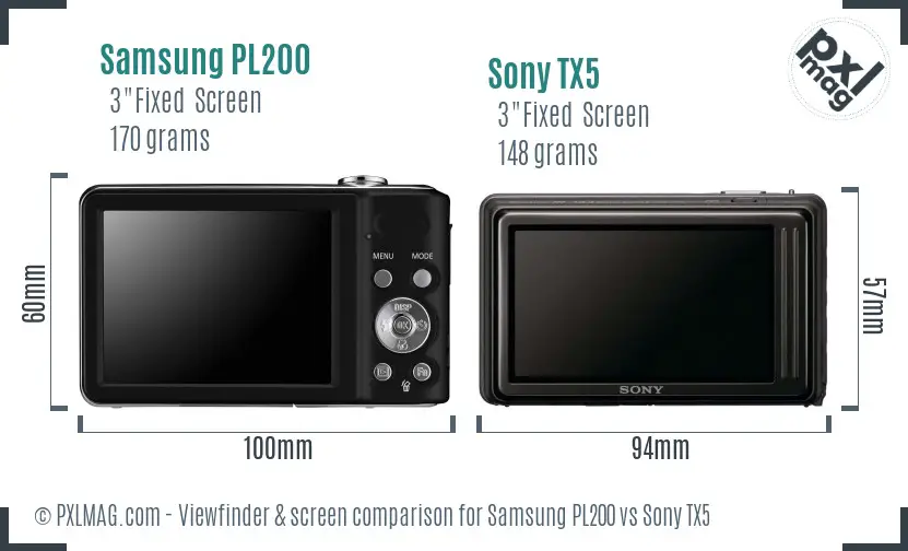 Samsung PL200 vs Sony TX5 Screen and Viewfinder comparison