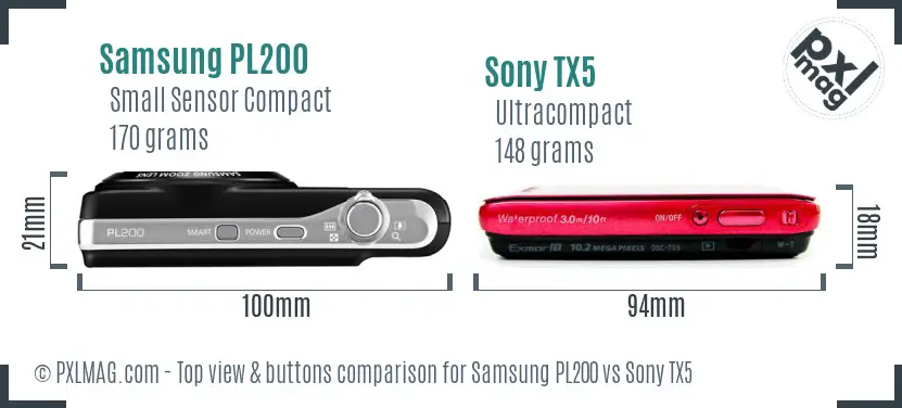 Samsung PL200 vs Sony TX5 top view buttons comparison