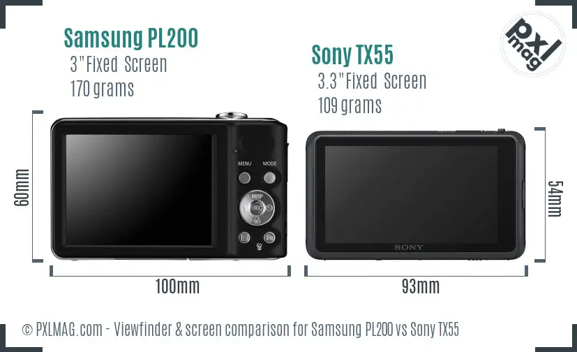 Samsung PL200 vs Sony TX55 Screen and Viewfinder comparison
