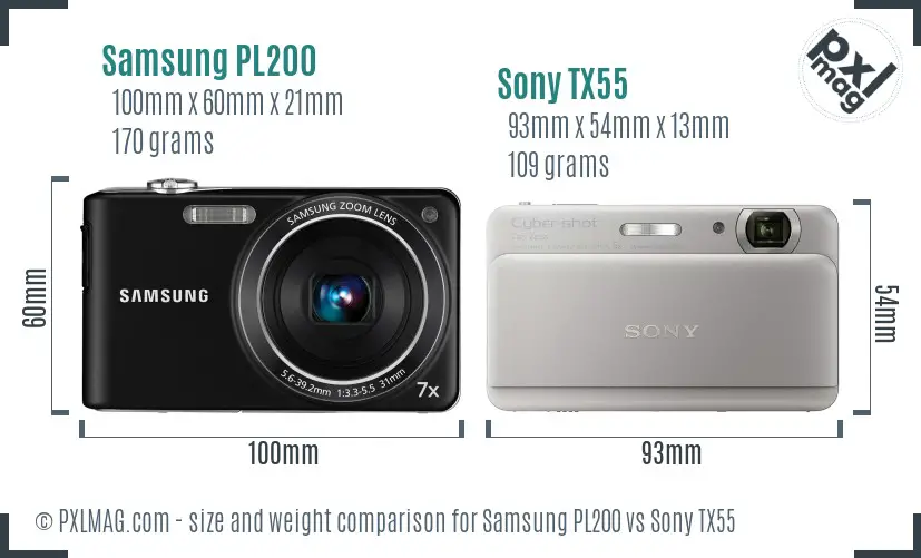 Samsung PL200 vs Sony TX55 size comparison