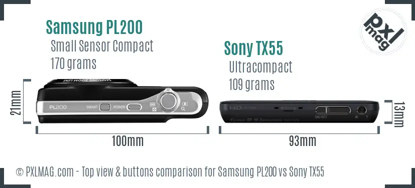 Samsung PL200 vs Sony TX55 top view buttons comparison