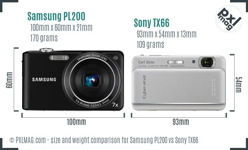 Samsung PL200 vs Sony TX66 size comparison