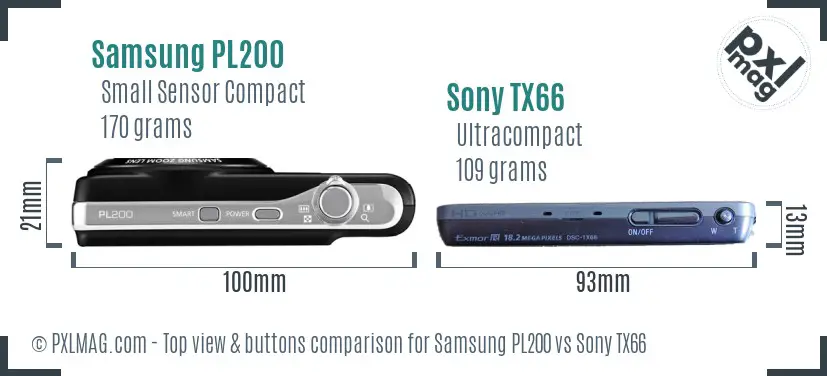 Samsung PL200 vs Sony TX66 top view buttons comparison