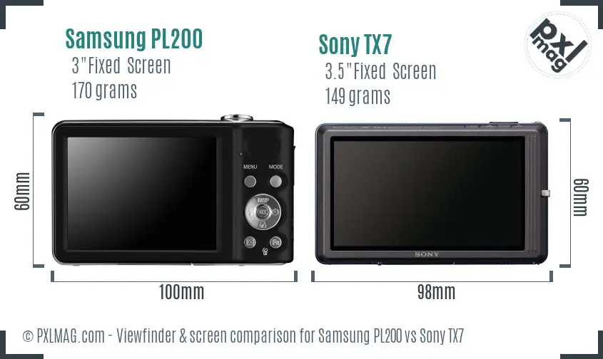 Samsung PL200 vs Sony TX7 Screen and Viewfinder comparison