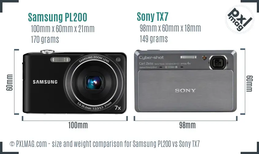 Samsung PL200 vs Sony TX7 size comparison