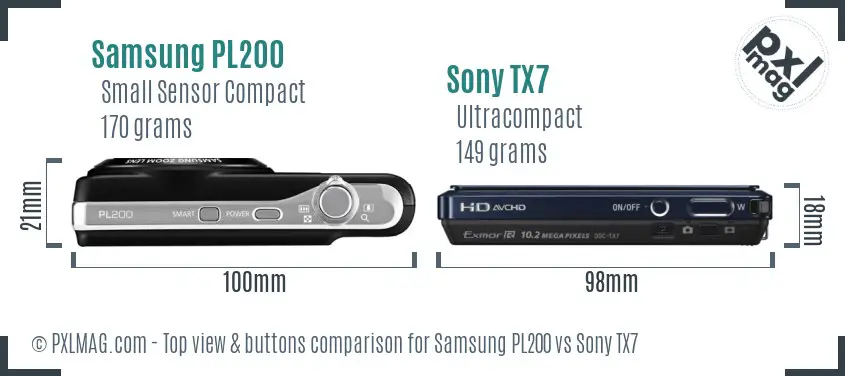 Samsung PL200 vs Sony TX7 top view buttons comparison