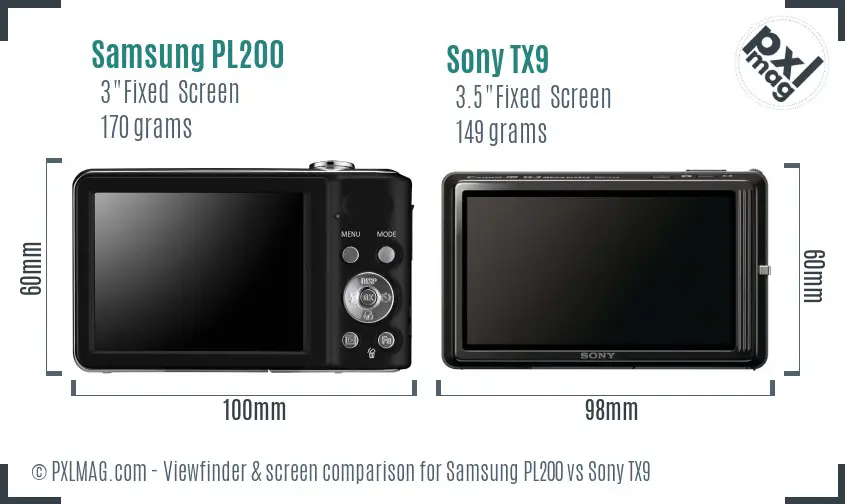 Samsung PL200 vs Sony TX9 Screen and Viewfinder comparison