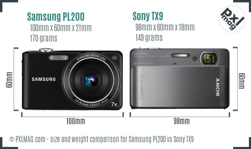 Samsung PL200 vs Sony TX9 size comparison