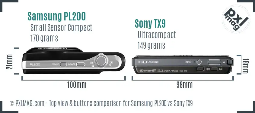 Samsung PL200 vs Sony TX9 top view buttons comparison