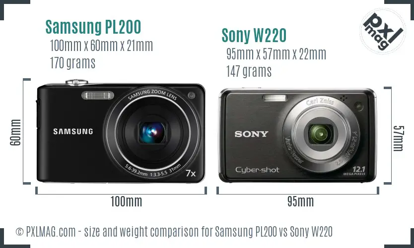 Samsung PL200 vs Sony W220 size comparison